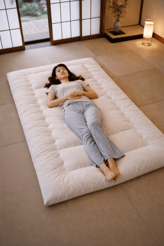 Futon japonais Shiki coton naturel blanc vue de dessus - Tenrai