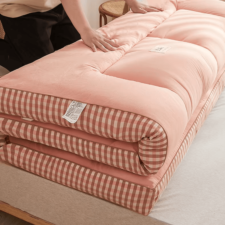 surmatelas futon fibre de soja rose plié, ambiance japonaise naturelle - Tenrai