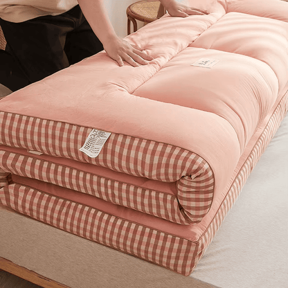 surmatelas futon fibre de soja rose plié, ambiance japonaise naturelle - Tenrai